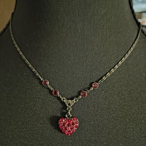 Avon Red Crystal Heart Pendant Necklace - Women Jewelry